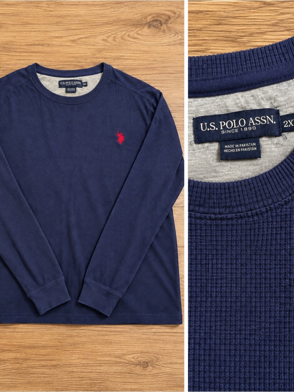 U.S. Polo Assn. Men's Navy Crewneck Waffle Knit Sweater with Red Logo 2xl